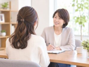 婚活アドバイザーに相談している女性