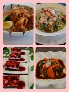 別居限定パーティーin上越、カフェダイニングCoCo、から揚げ、サラダ―、ビーフシチュー、デザート